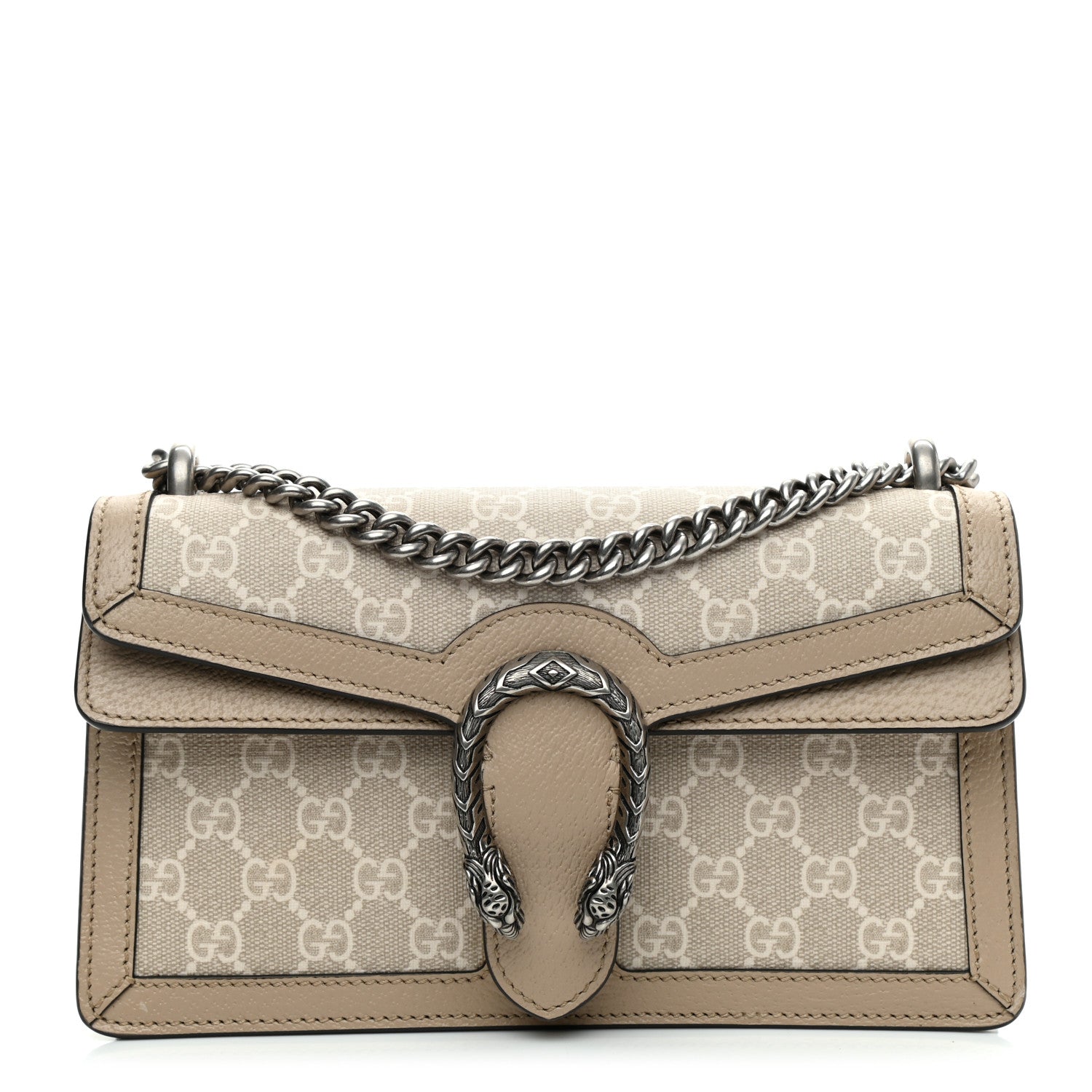 Gucci GG Supreme Monogram Textured Dollar Calfskin Small Rectangular Dionysus Shoulder Bag Beige Mystic White Oatmeal 1 of 10