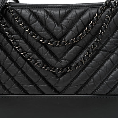 Chanel Aged Calfskin Chevron Quilted Medium Gabrielle Hobo So Black 8 of 10