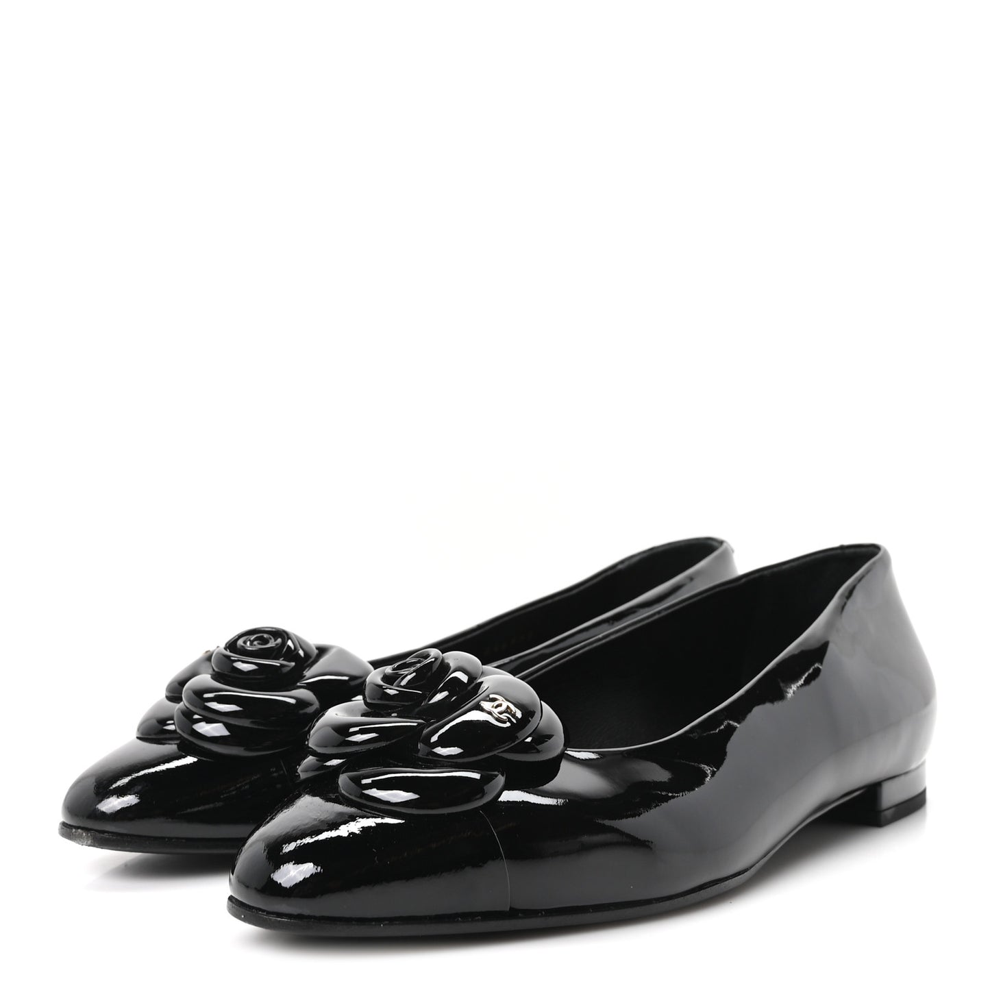 Patent Camellia Ballerina Flats  40 Black