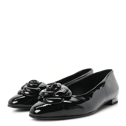 Chanel Patent Camellia Ballerina Flats  40 Black 4 of 9
