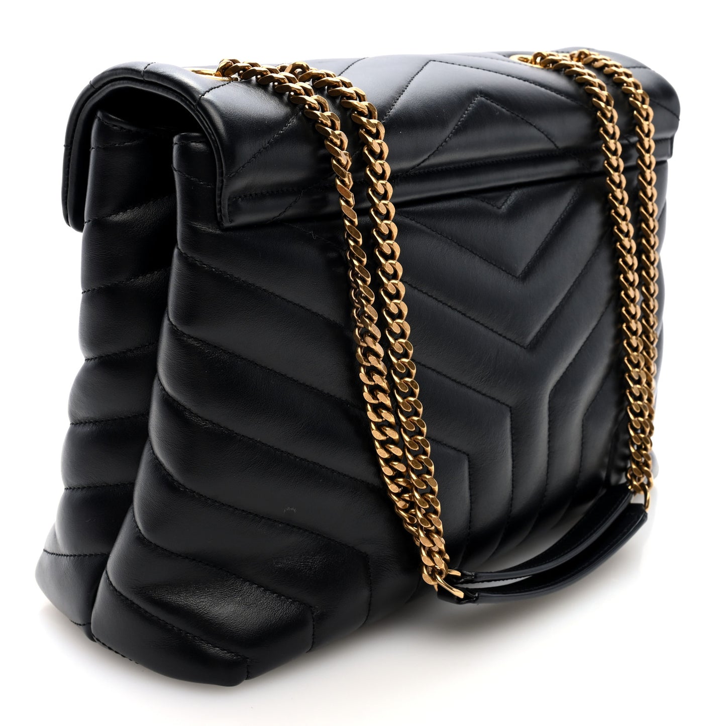 Calfskin Y Quilted Monogram Medium Loulou Chain Satchel Black