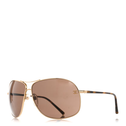 Chanel Metal CC Aviator Sunglasses 4193 Gold Havana 1 of 8