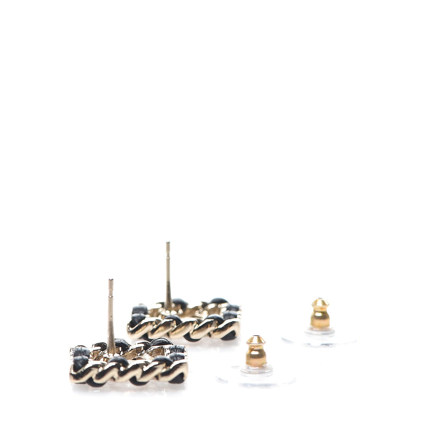 Chanel Crystal Lambskin Chain Sergeant Stud Earrings Black Gold 4 of 5
