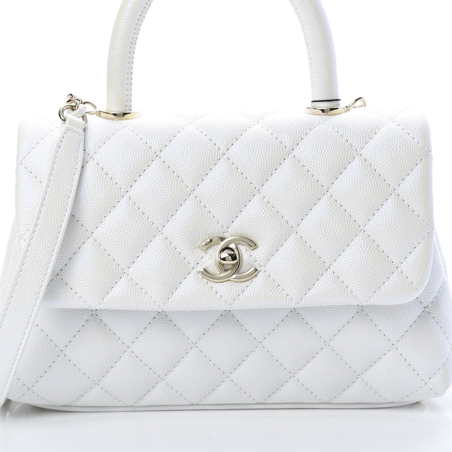 Chanel Iridescent Caviar Quilted Mini Coco Handle Flap White 8 of 11
