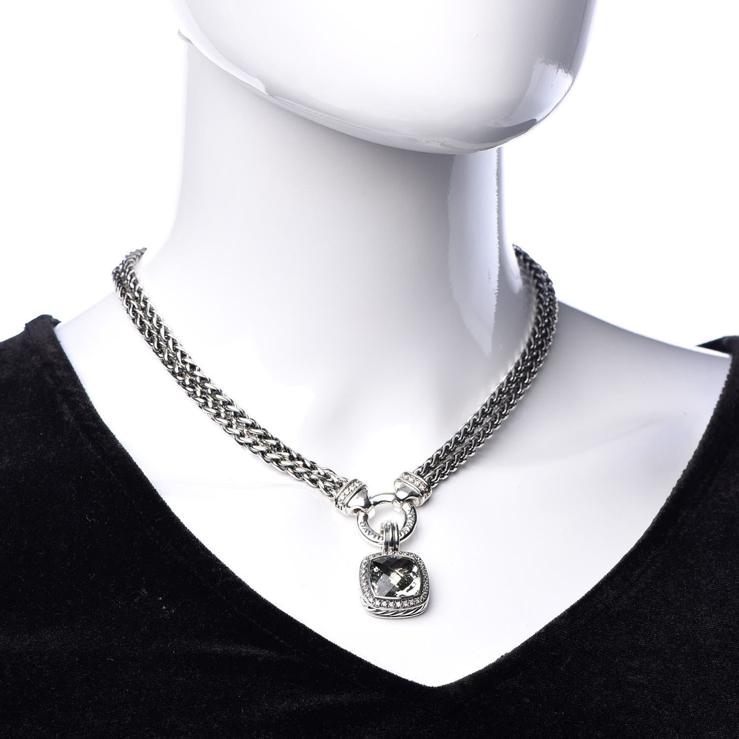 David Yurman Sterling Silver Diamond Prasiolite 16mm Moonlight Ice Albion Wheat Chain Pendant Necklace 2 of 6