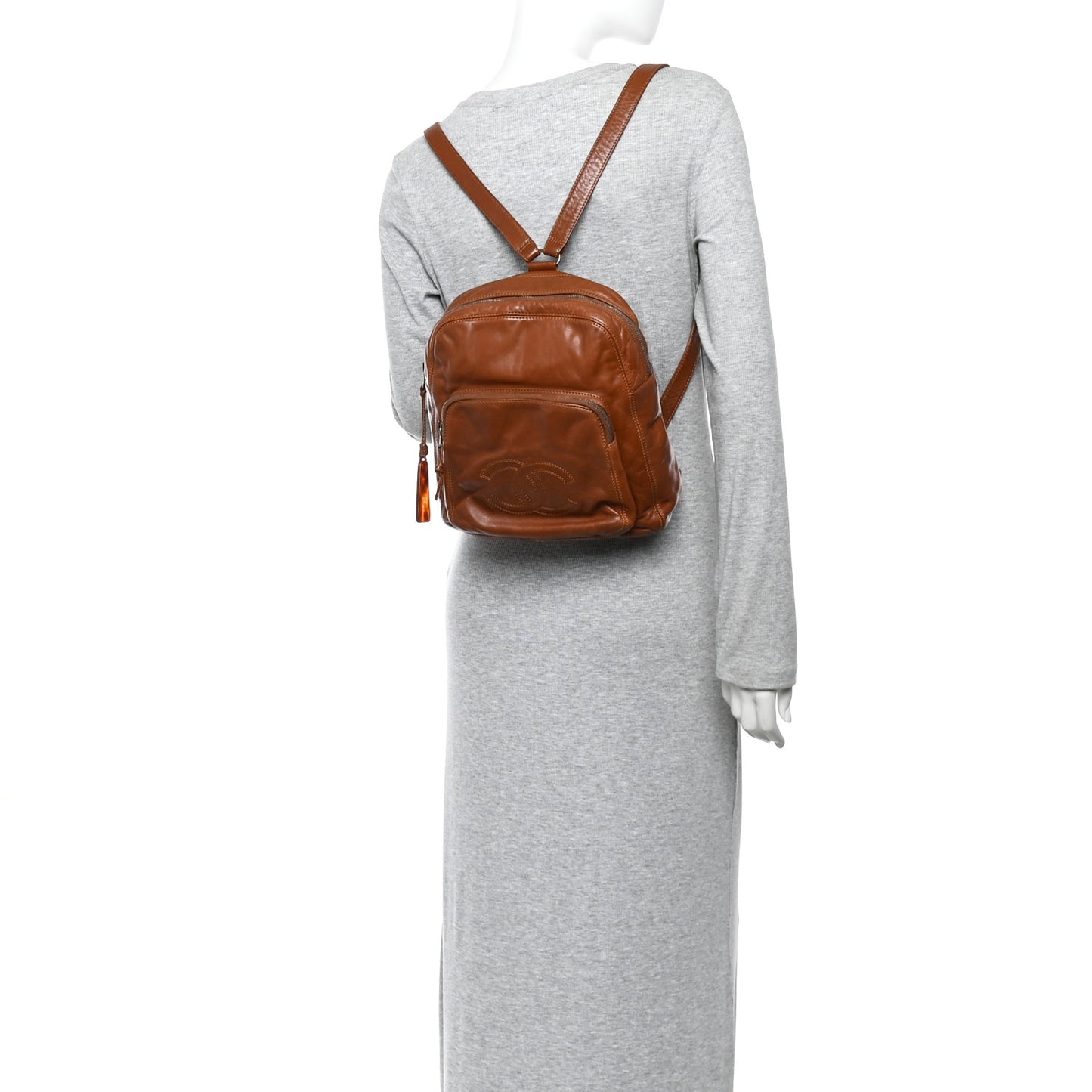 Lambskin CC Stitched Backpack Tan