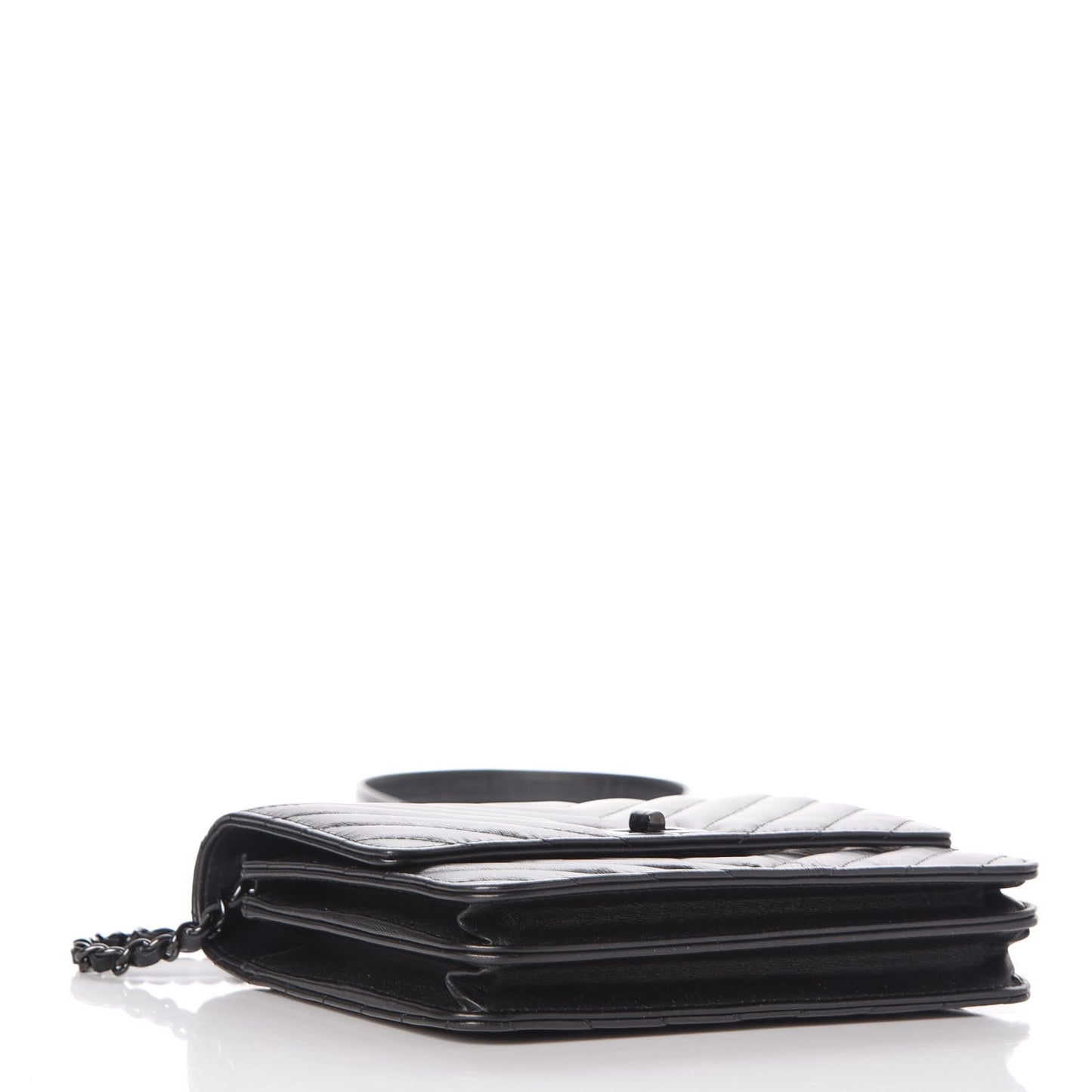 Aged Calfskin Chevron Quilted Reissue 2.55 Square Wallet On Chain WOC So Black