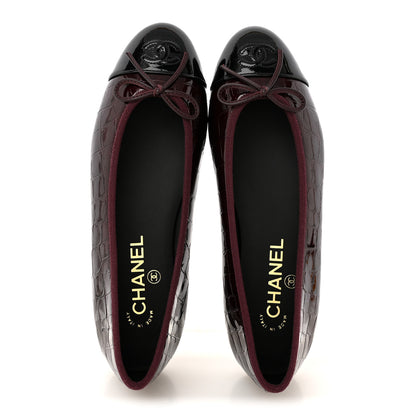 Chanel Patent Calfskin Crocodile Embossed Ballerina Flats 38 Dark Burgundy Black 2 of 10