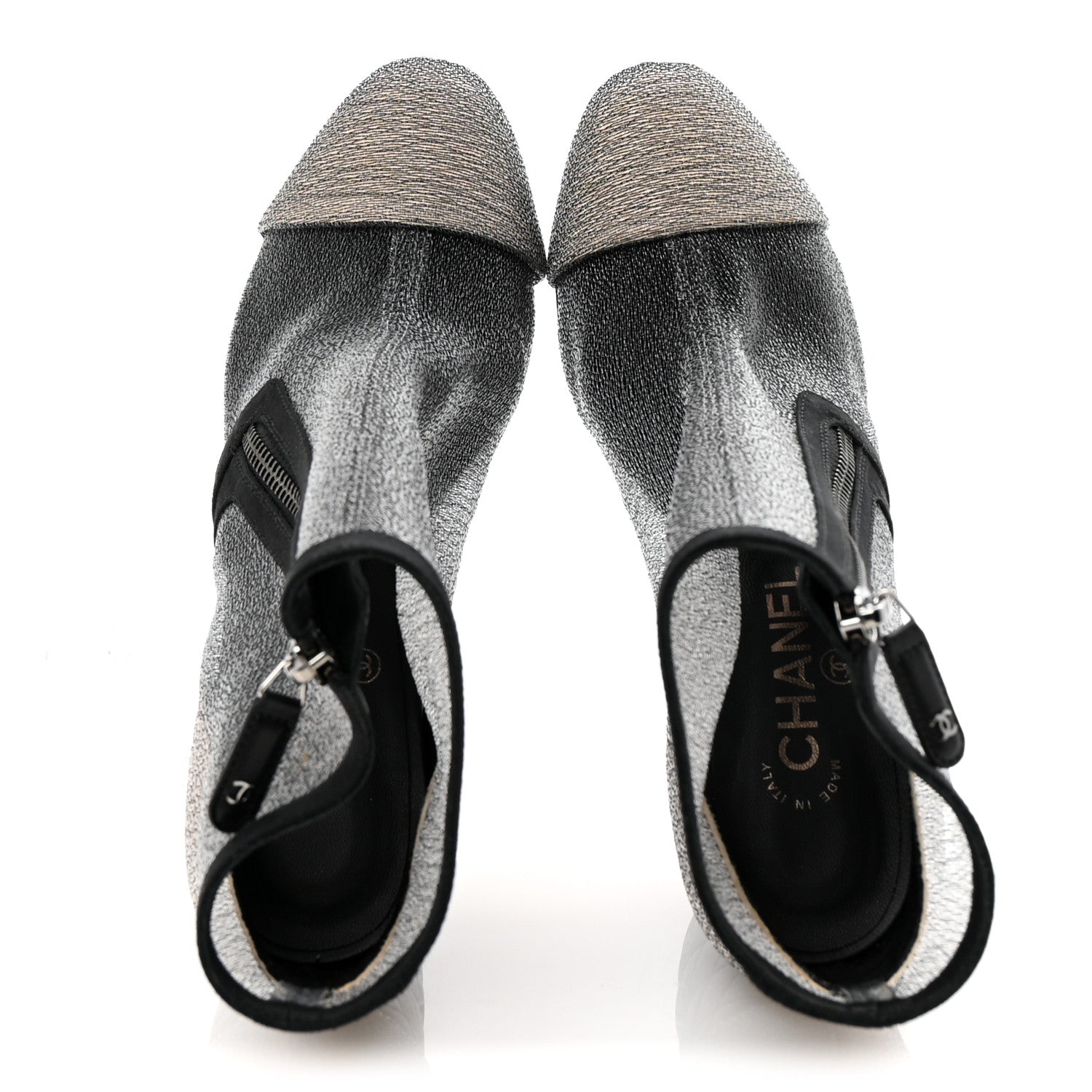 Chanel Mesh Grosgrain Cap Toe Short Boots 38 Grey Black 2 of 10