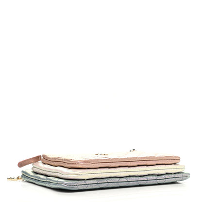 Chanel Iridescent Crumpled Calfskin Trio Cosmetic Case Blue Pink Ivory 5 of 11