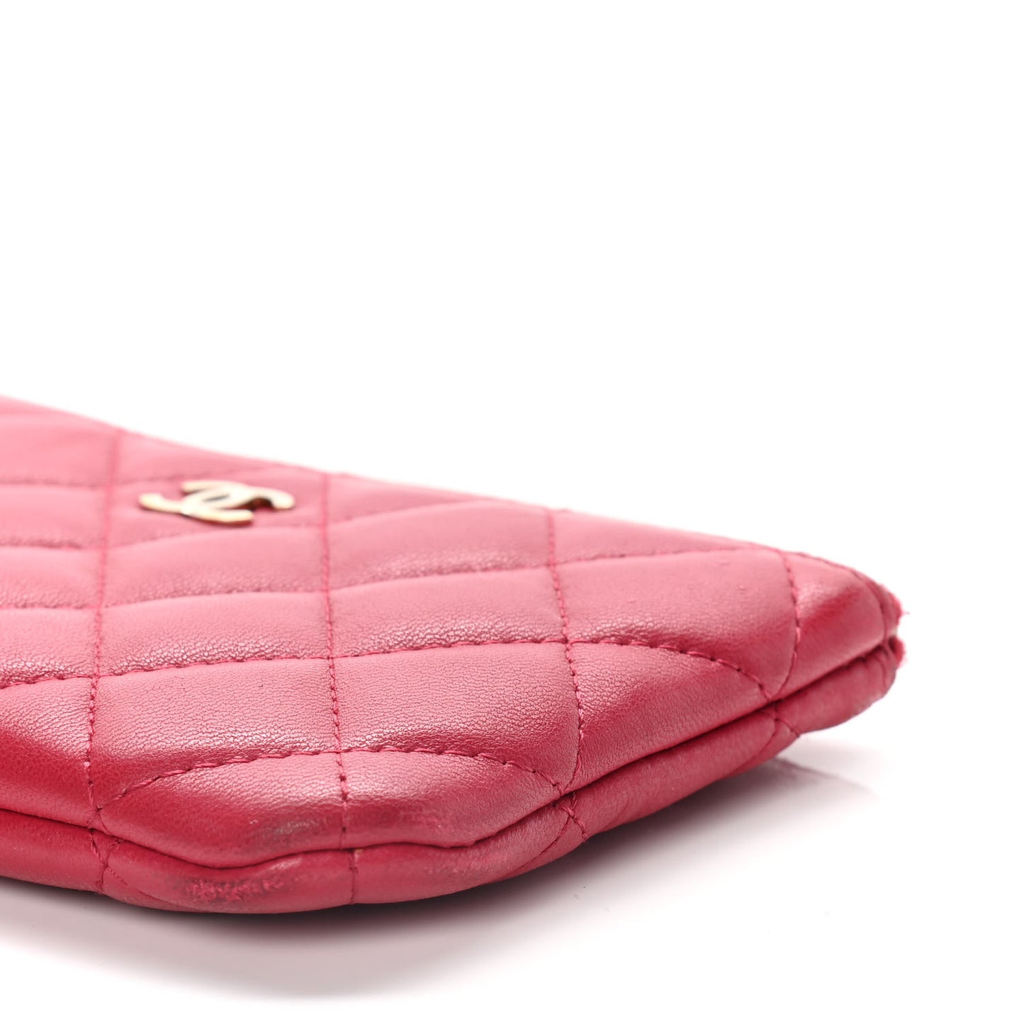Lambskin Quilted Small Cosmetic Case Dark Pink