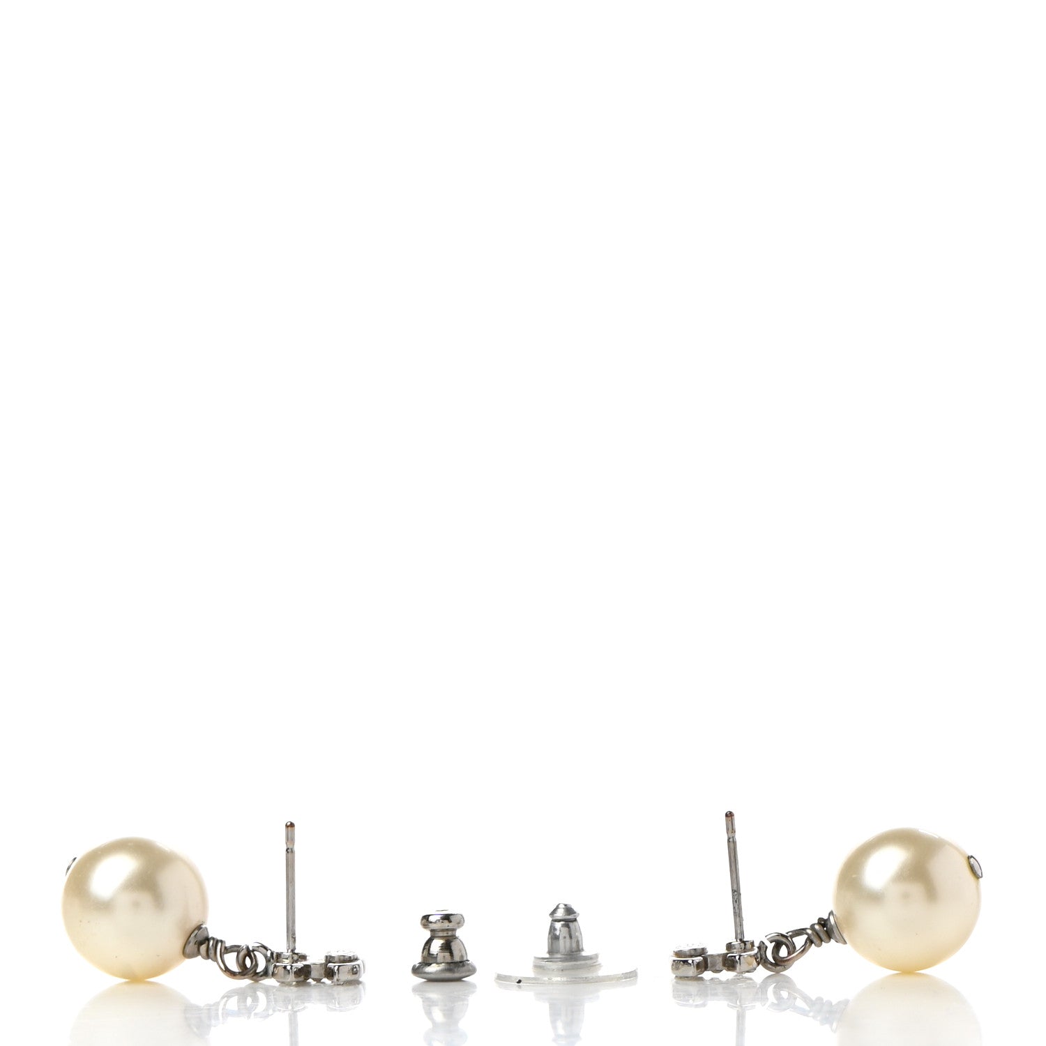 Chanel Crystal Pearl CC Drop Earrings Silver Pearly White 3 of 4