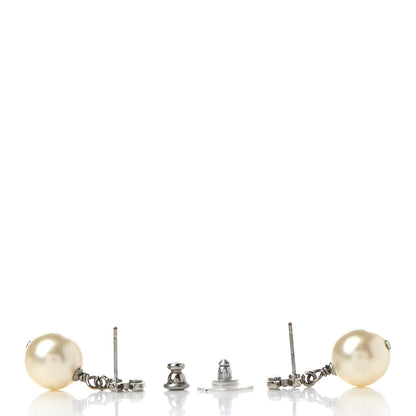 Chanel Crystal Pearl CC Drop Earrings Silver Pearly White 3 of 4
