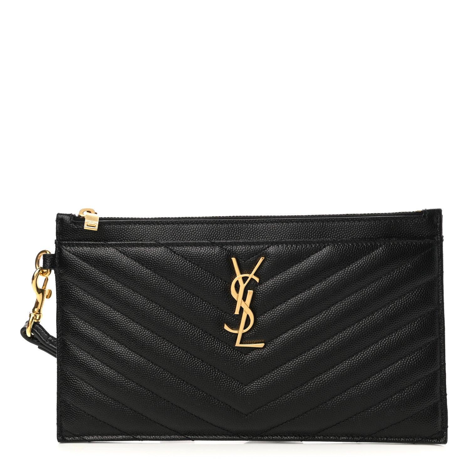 Saint Laurent Grain De Poudre Chevron Monogram Large Bill Pouch Black 1 of 8