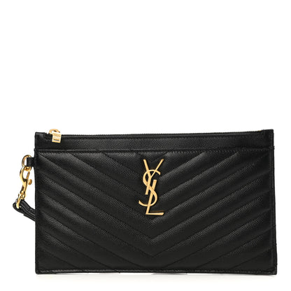 Saint Laurent Grain De Poudre Chevron Monogram Large Bill Pouch Black 1 of 8