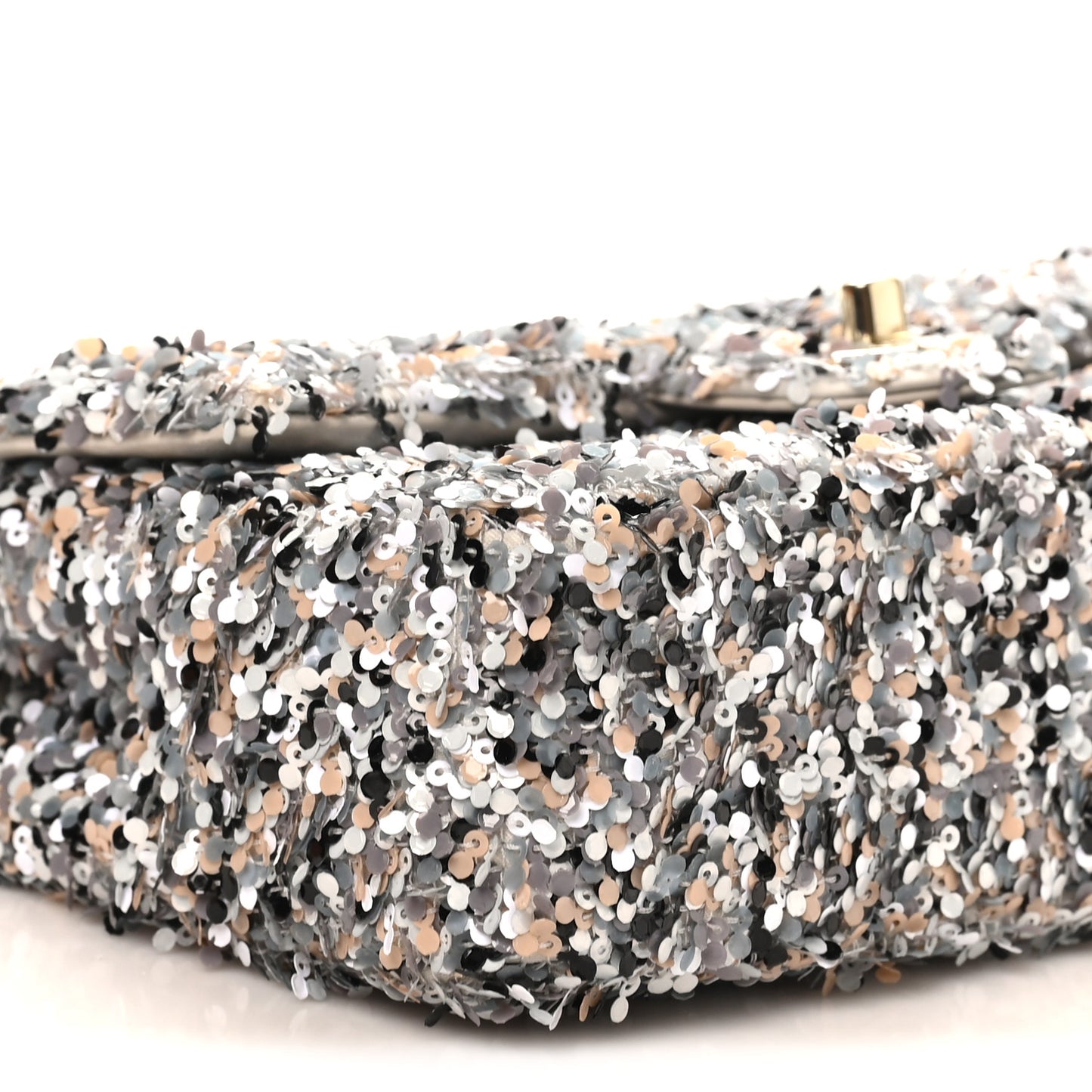Sequin Quilted Small Single Flap Grey Black White Pearly White