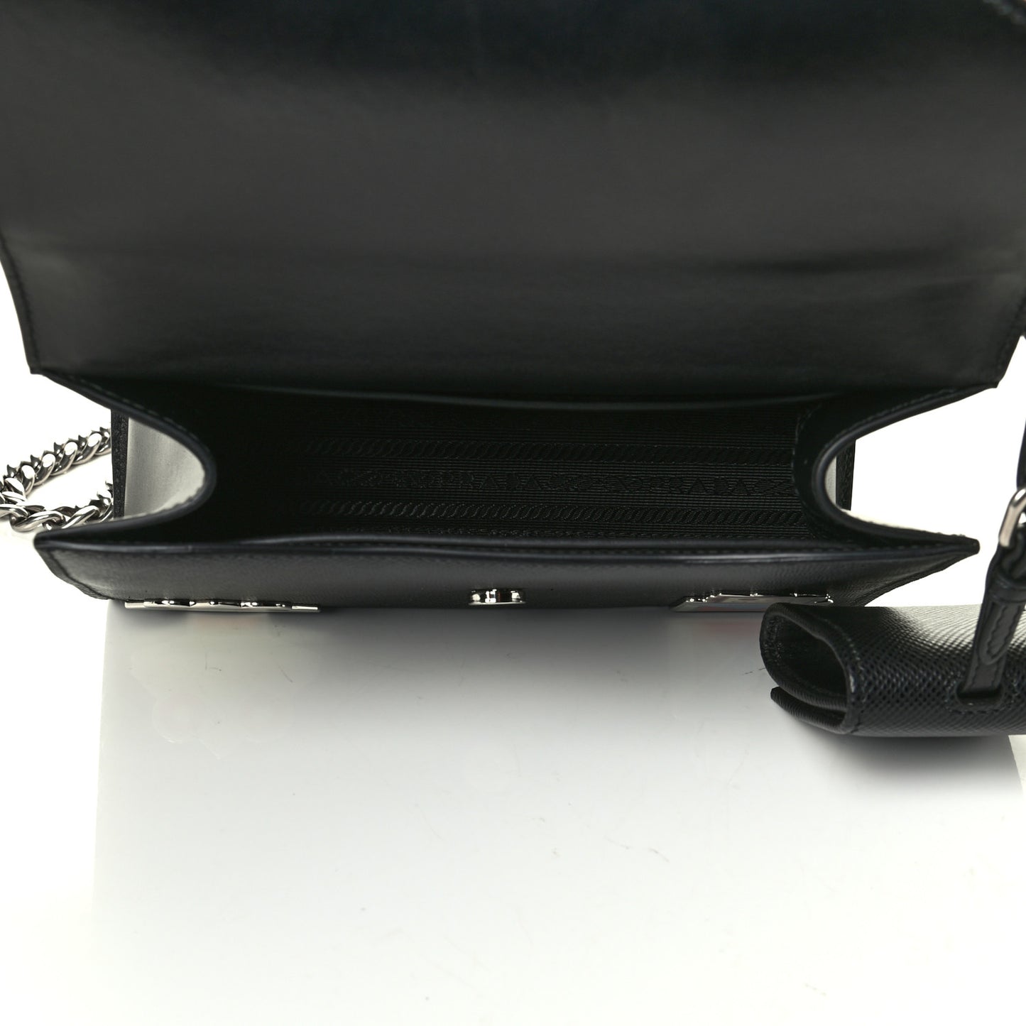 Saffiano Cuir Calfskin Monochrome Robot Patches Envelope Flap Chain Shoulder Bag Black