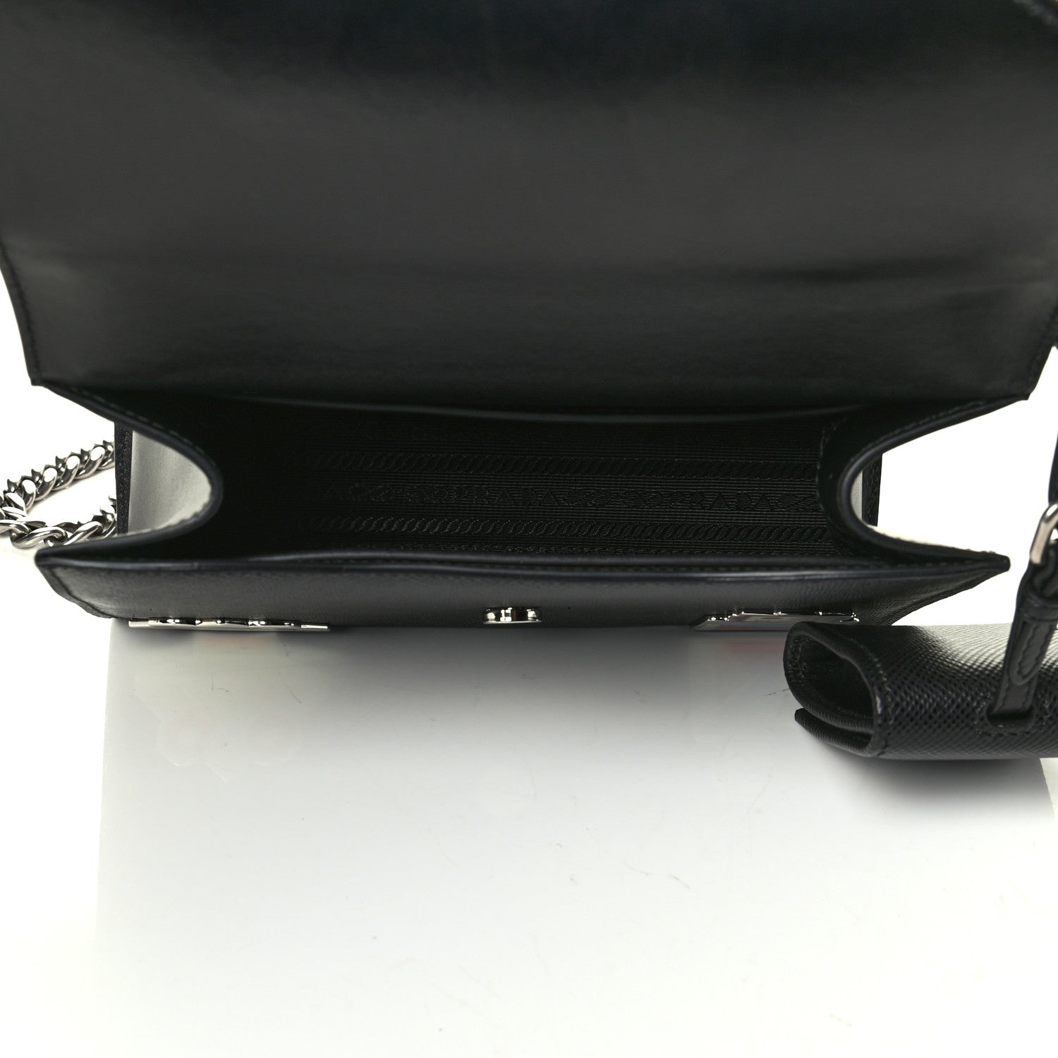 Prada Saffiano Cuir Calfskin Monochrome Robot Patches Envelope Flap Chain Shoulder Bag Black 4 of 4