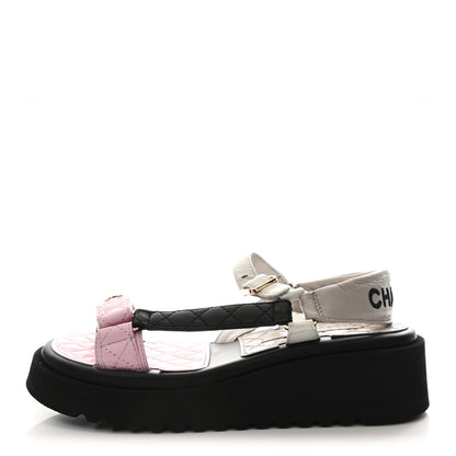 Chanel Lambskin Quilted CC Logo Platform Sandals 38 Black White Pink 1 of 9