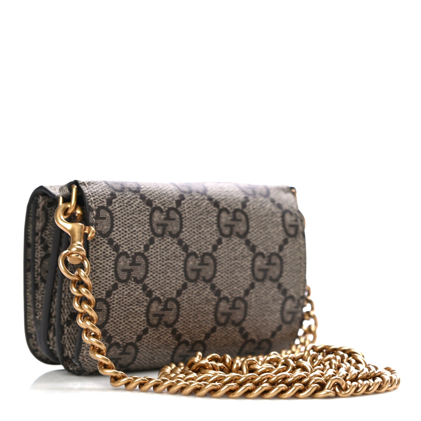 GUCCI X BALENCIAGA GG Supreme Monogram Logo Mini Cash Wallet on Chain Beige Ebony