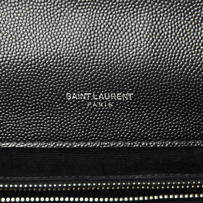 Saint Laurent Grain De Poudre Matelasse Chevron Large Monogram Satchel Black 6 of 14
