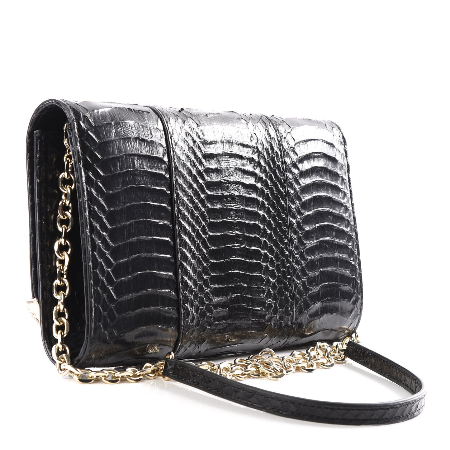 Elaphe Crystal Serpent Clutch Champagne Black