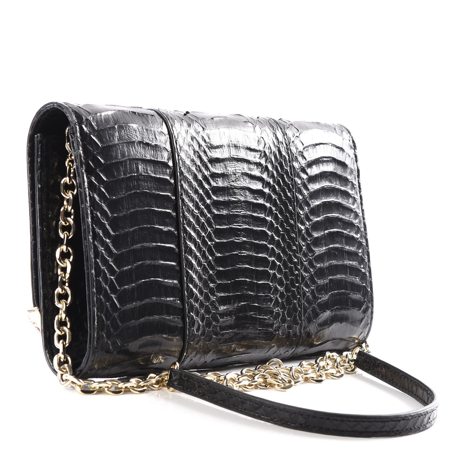 Judith Leiber Elaphe Crystal Serpent Clutch Champagne Black 2 of 8