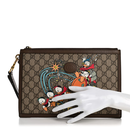 Gucci X DISNEY GG Supreme Monogram Donald Duck Interlocking G Wristlet Pouch Beige Multicolor New Acero 2 of 7