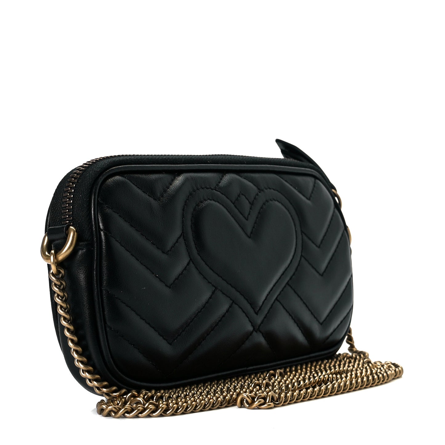 Calfskin Matelasse Mini GG Marmont Chain Crossbody Bag Black