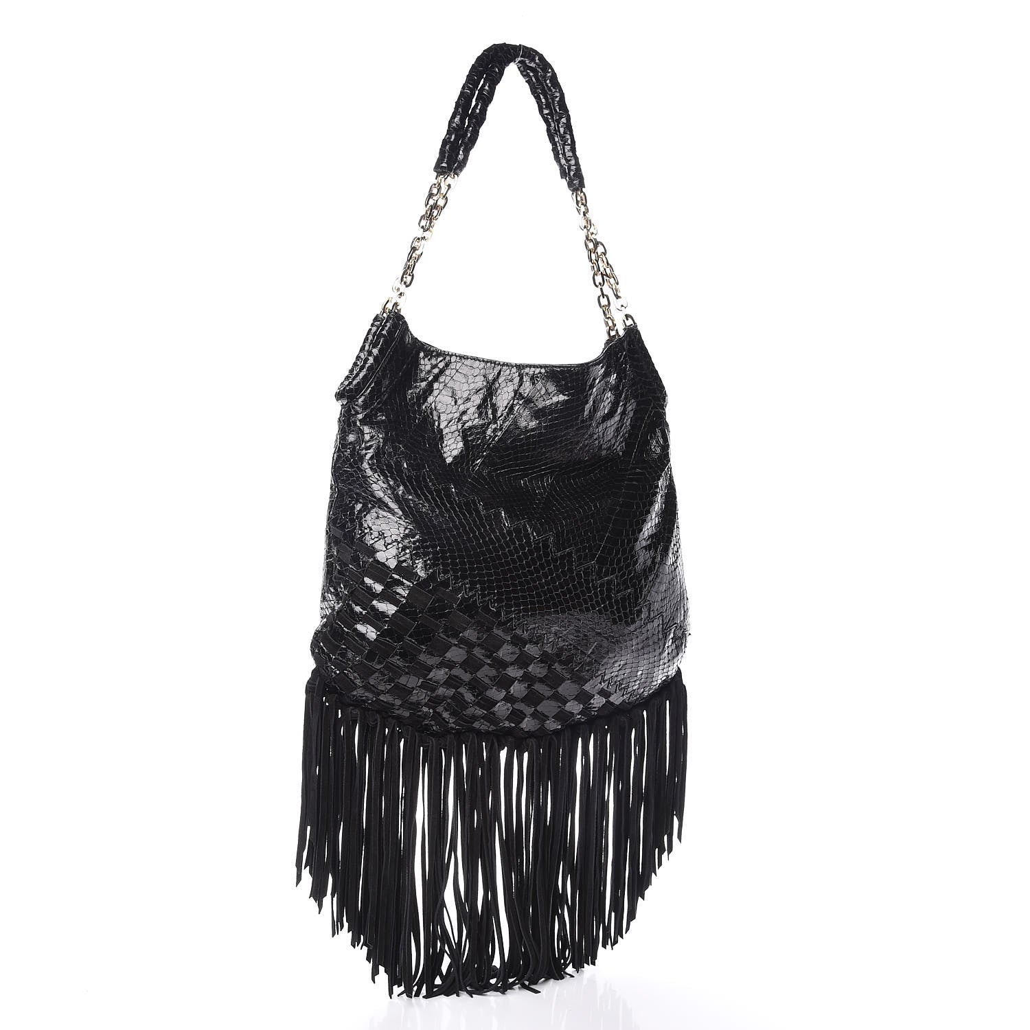 Jimmy Choo Python Suede Fringe Tatum Shopper Tote Black 3 of 8