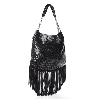 Jimmy Choo Python Suede Fringe Tatum Shopper Tote Black 3 of 8