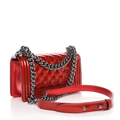 Chanel Metallic Patent Calfskin Quilted Small Boy Flap Red 3 of 8