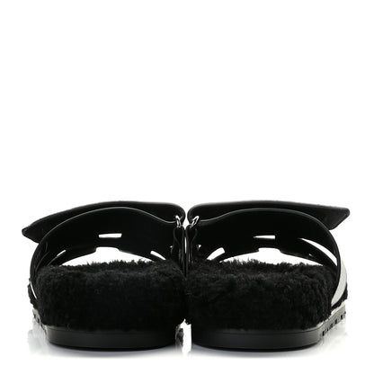 Hermes Calfskin Woolskin Womens Chypre Sandals 36 Black 5 of 12
