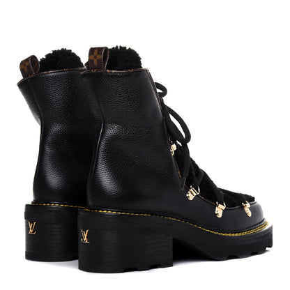 Louis Vuitton Grained Calfskin Shearling LV Beaubourg Ankle Boots 38 Black 4 of 10