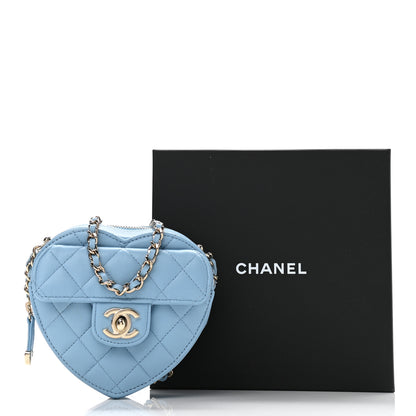 Chanel Lambskin Quilted CC In Love Heart Clutch With Chain Light Blue 11 of 11
