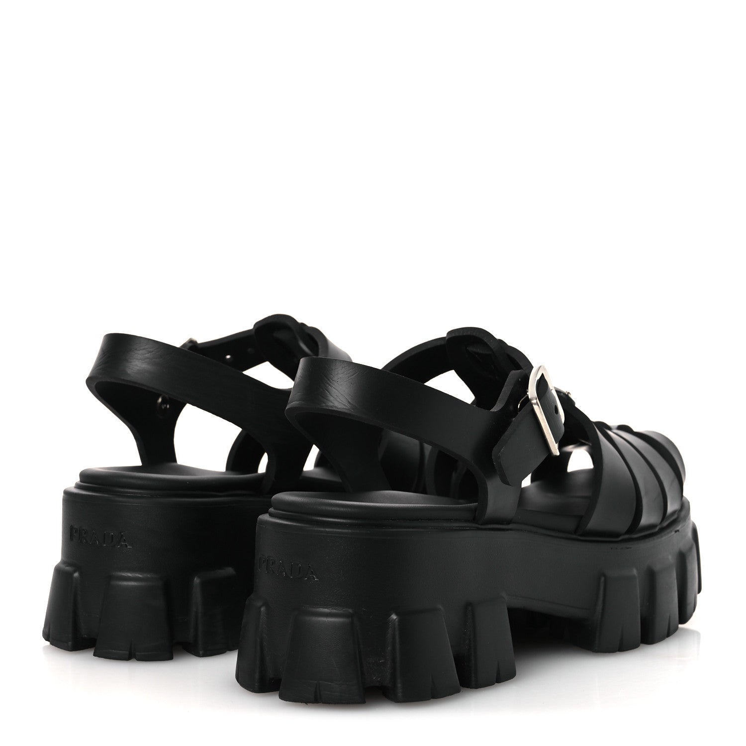 Prada Foam Rubber Triangle Logo Monolith 55mm Cage Sandals 36 Black 5 of 15