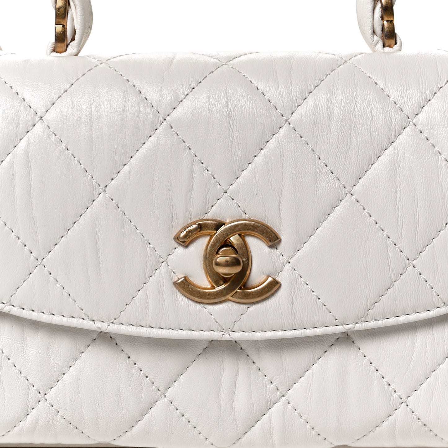 Crumpled Lambskin Quilted Mini CC Links Top Handle Flap White