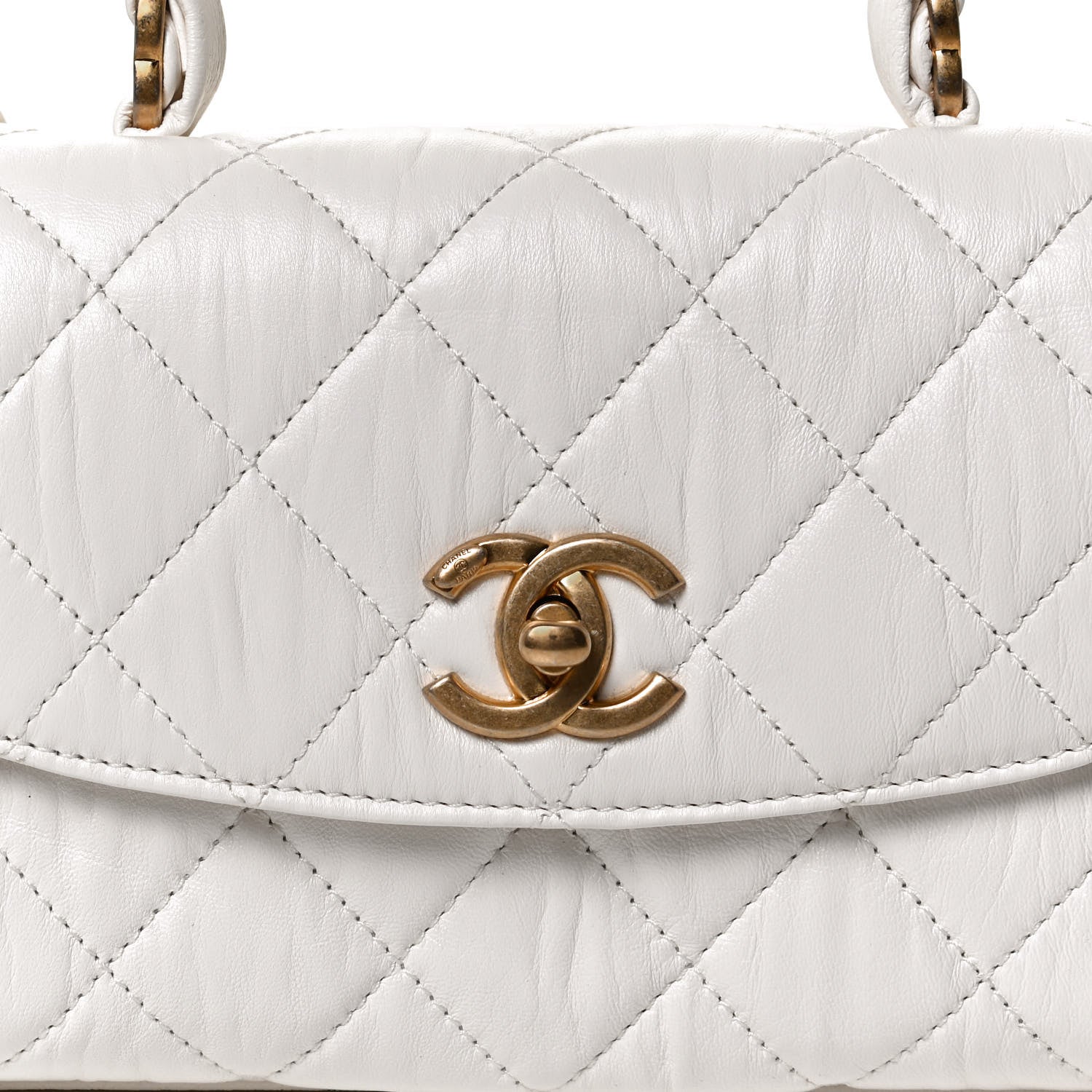 Chanel Crumpled Lambskin Quilted Mini CC Links Top Handle Flap White 8 of 11