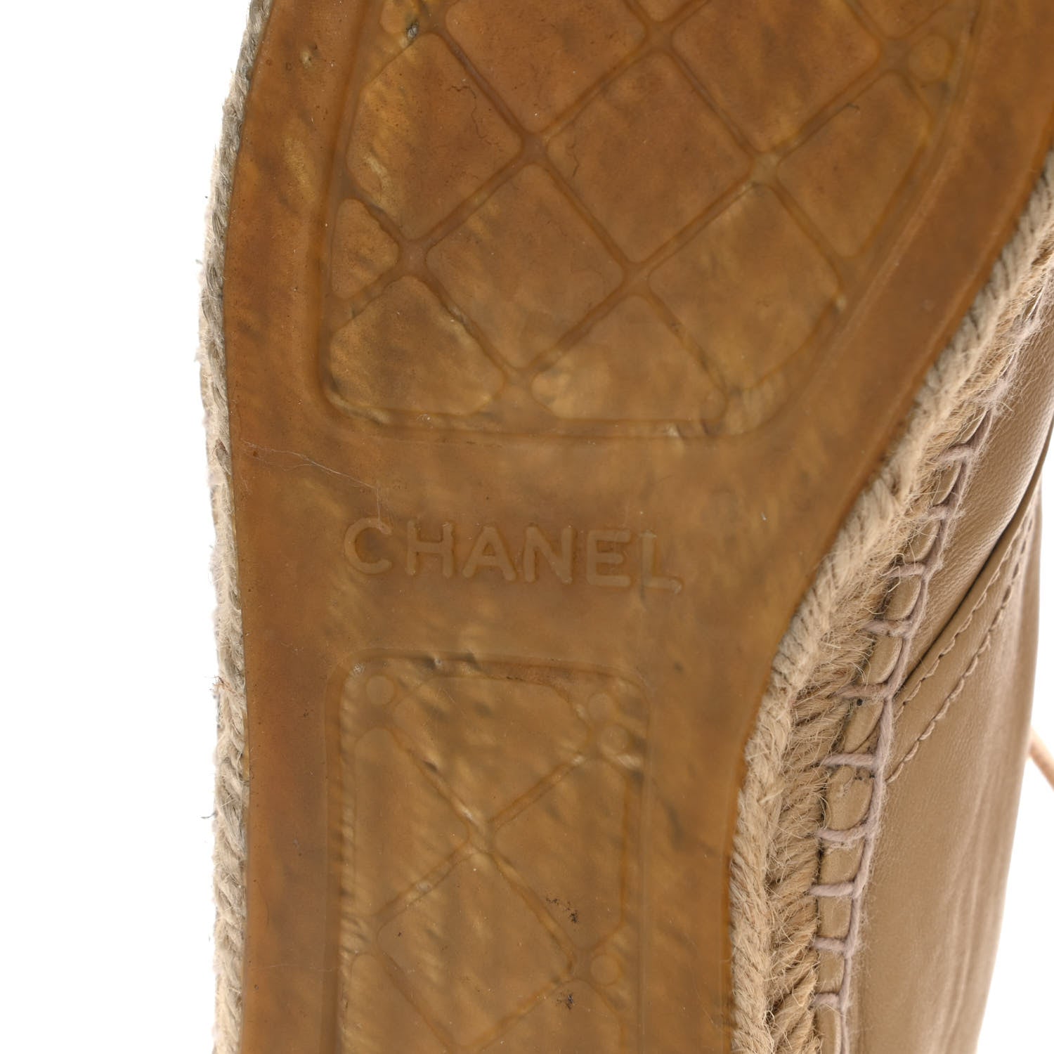 Chanel Lambskin Canvas Cap Toe Lace Up Espadrilles 38 Dark Beige Black 6 of 11