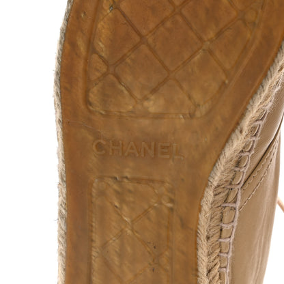 Chanel Lambskin Canvas Cap Toe Lace Up Espadrilles 38 Dark Beige Black 6 of 11