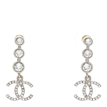 Chanel Crystal CC Drop Earrings Silver 1 of 5
