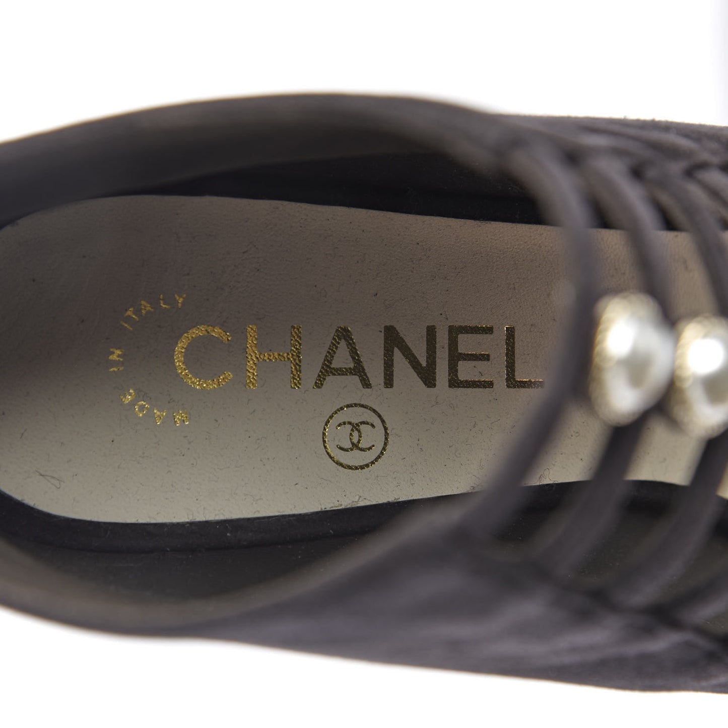 Suede Pearl Open Toe Caged Ankle Boots 39.5 Dark Grey