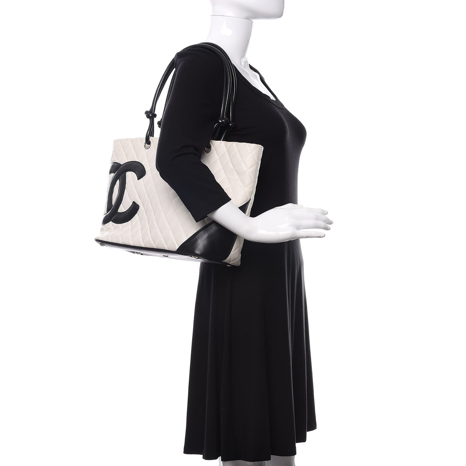 Chanel Calfskin Quilted Large Cambon Tote White Black 2 of 13