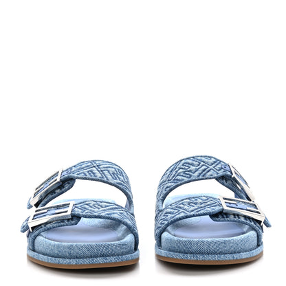 Fendi Denim FF Quilted Fendi Feel Buckled Slide Sandals 41 Blue 2 of 9