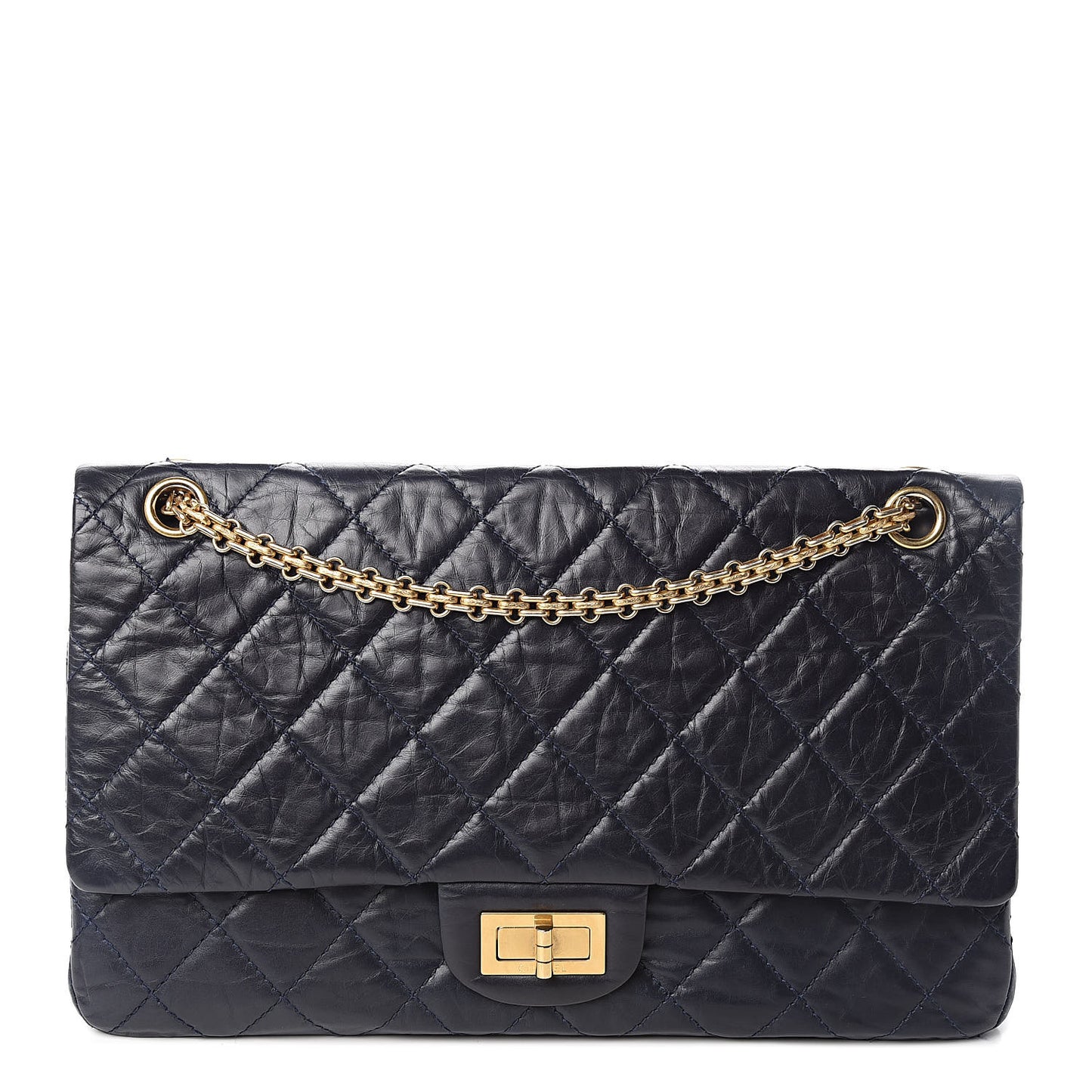 Aged Calfskin Quilted 2.55 Reissue 227 Flap Navy Blue