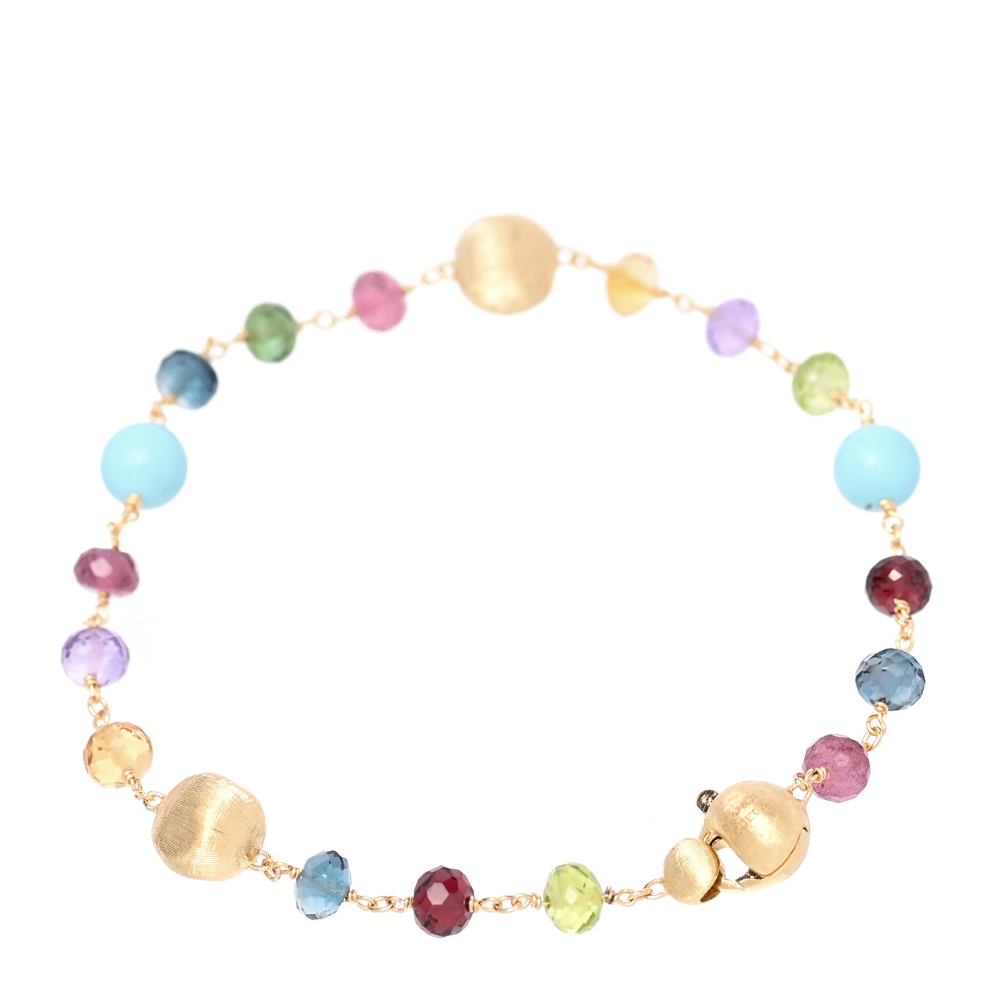 18K Yellow Gold Multi Gemstone Africa Single Strand Bracelet