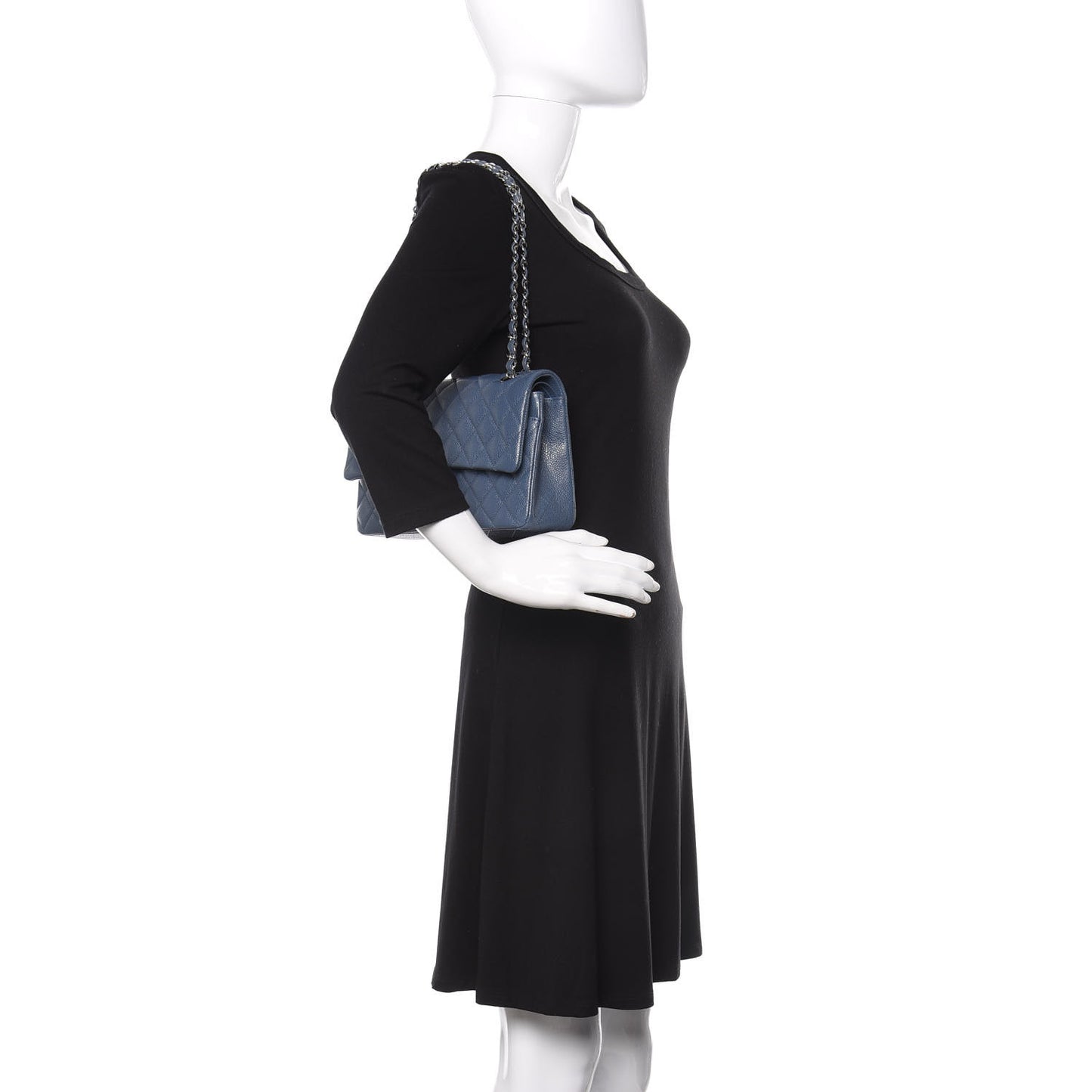 Caviar Quilted Medium Double Flap Dark Blue