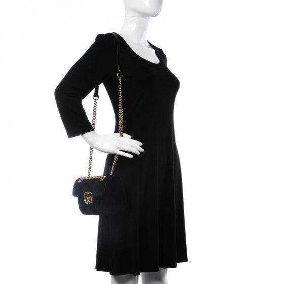 Gucci Velvet Matelasse Mini GG Marmont Shoulder Bag Black 2 of 8