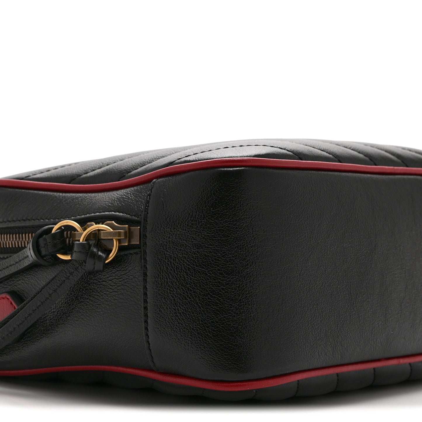 Vintage Effect Calfskin Matelasse Diagonal Small Torchon GG Marmont Bamboo Top Handle Shoulder Bag Black Romantic Cherry