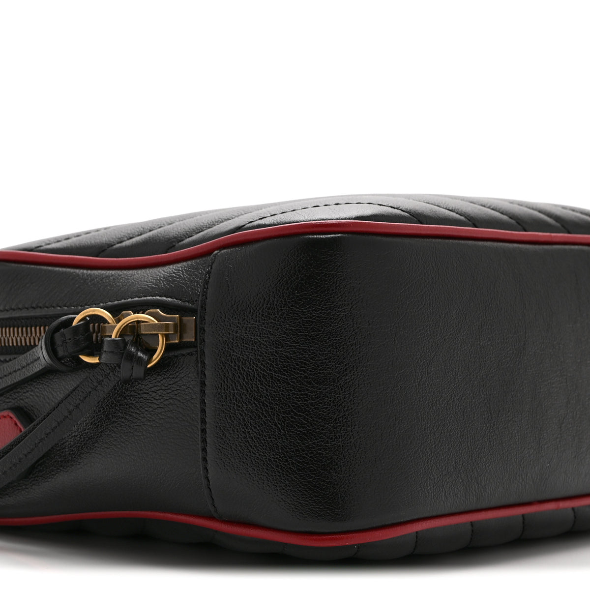 Gucci Vintage Effect Calfskin Matelasse Diagonal Small Torchon GG Marmont Bamboo Top Handle Shoulder Bag Black Romantic Cherry 10 of 11